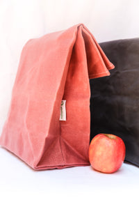 Canvas Lunch Bag waxed and organic( Pink and Grey colors) ships without any plastic